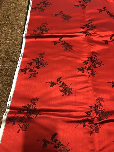 Vintage Fou Wah Silk Fabric 5 Yards Red Black