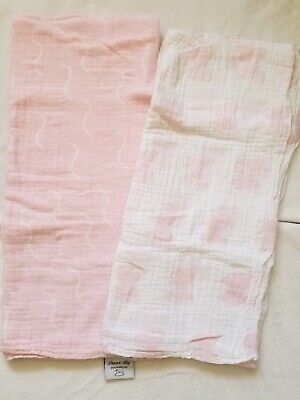 Peacock Alley Pink Receiving Baby Blankets 100% Cotton Butterfly Set of Two