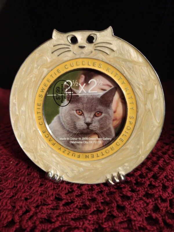 Kitty Cat Round Enamel and Metal Mini Picture Frame! 4 Inches! New!