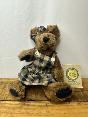 Boyds 1265 Laura E. Bearburn Brown Plush Stuffed 9'' Animal Bear Plaid Dress