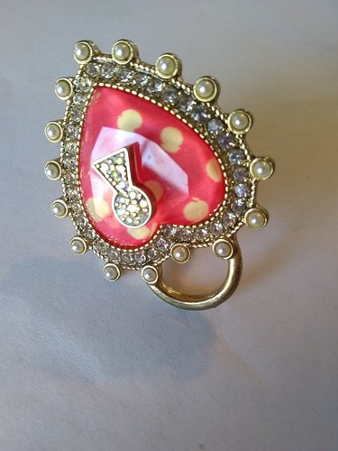 Betsey Johnson Polka Dot Key Heart Statement Cocktail Ring  Authentic Stretch