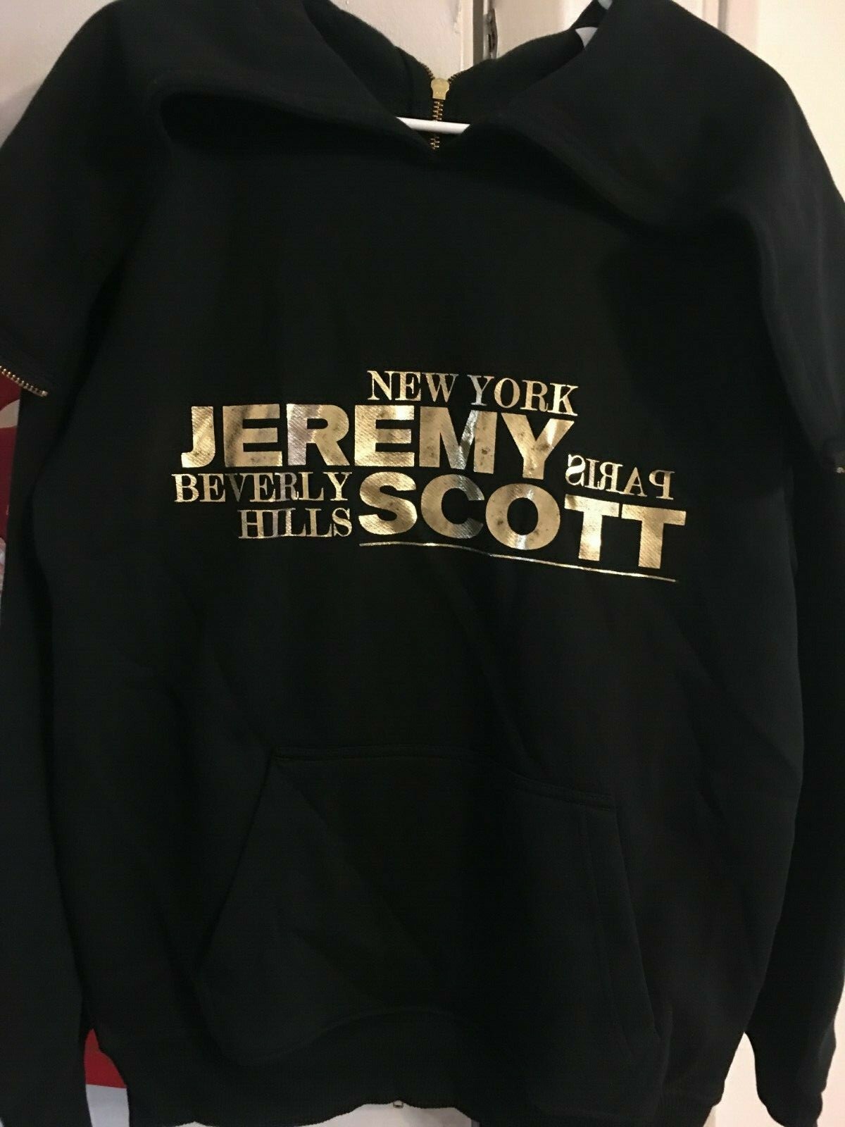 Pre-owned Adidas Originals Jeremy Scott Black/gold Back Zip Hoodie Ac1817,medium