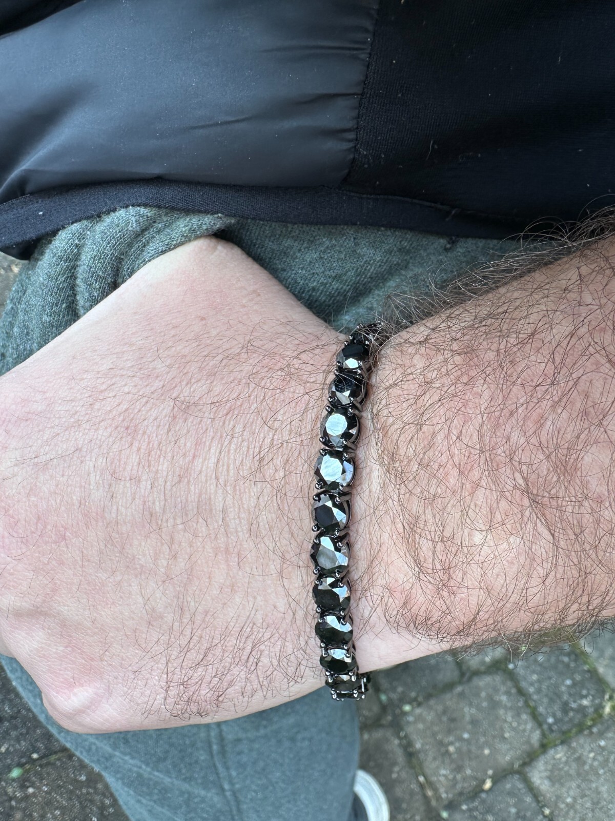 Pre-owned Silver Real Black Moissanite 7mm Tennis Bracelet Oxidized Black Rhodium Over 925