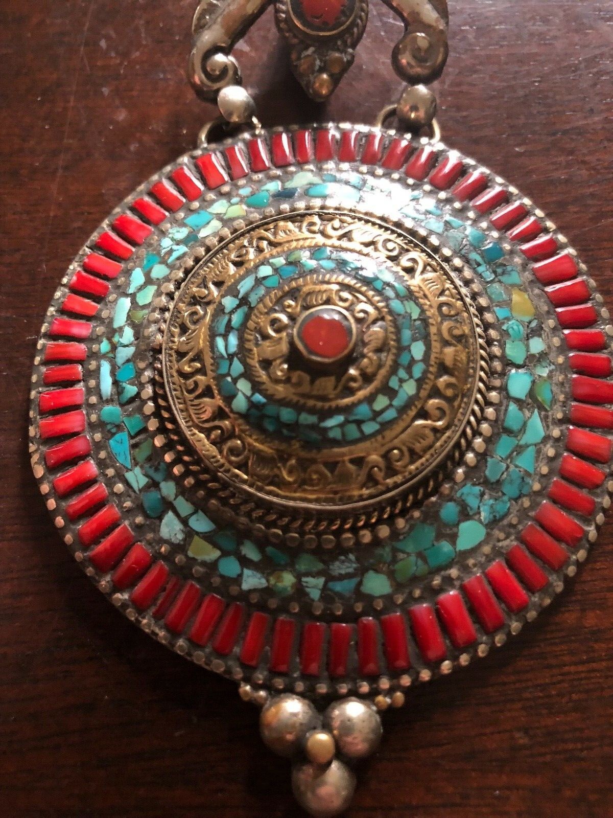 VINTAGE MEXICO SILVER MOST INTERESTING NECKLACE BROOCH HEAVILY SET WITH STONES