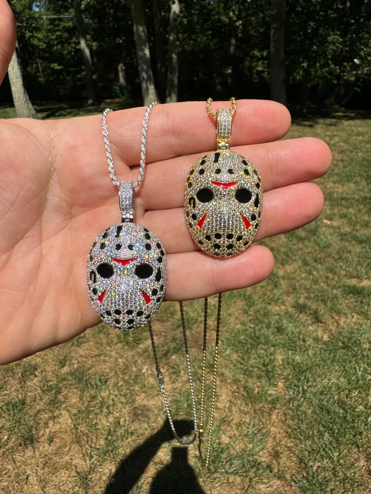 Pre-owned Hip Hop Real Moissanite Friday The 13th Jason Iced Pendant Necklace 925 Silver / Gold In White