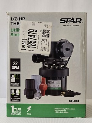 Star STL001 Utility Sink Pump, 1/3 HP, 115V, Automatic, Heavy-Duty Thermoplastic