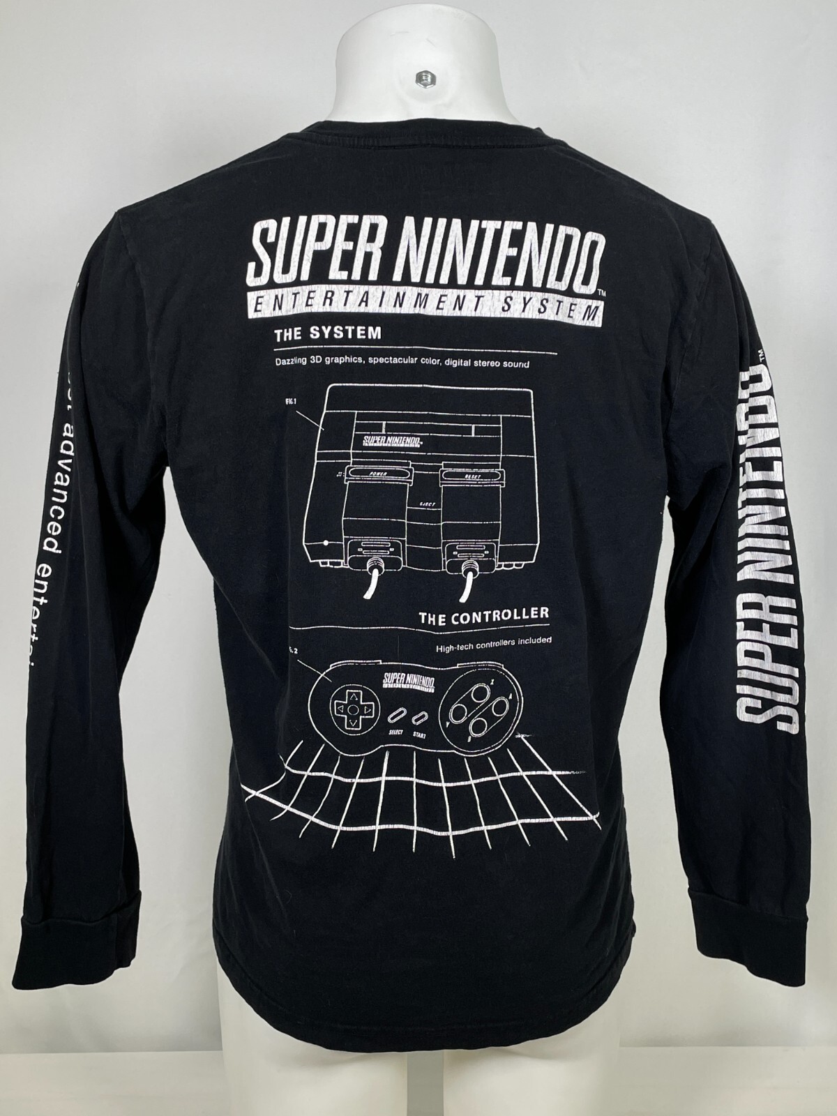 Super Nintendo SNES x Forever 21 Black Long Sleeve Diagram T