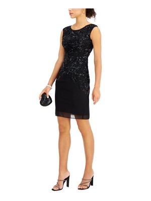 

JKARA Женское черное короткое коктейльное платье-футляр с открытой спиной без рукавов и круглым вырезом, Черный