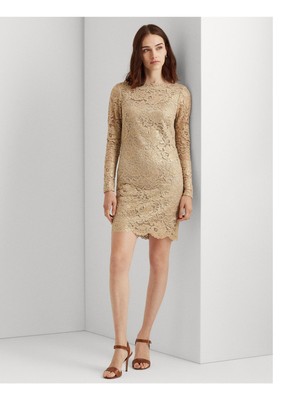 

LAUREN RALPH LAUREN Женское короткое вечернее платье-футляр без рукавов на золотой подкладке
