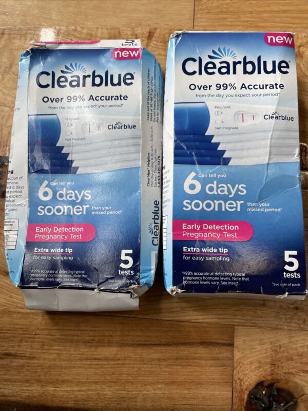 2 Pk Clearblue Early Detection Pregnancy Test 5 Tests Exp 02/2026+ Dmg Box