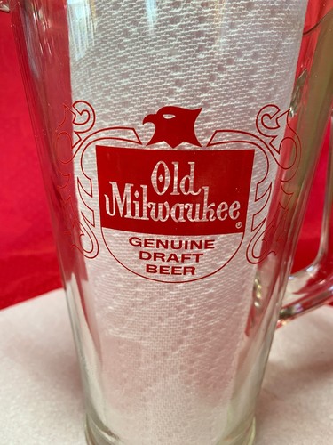 Vtg Old Milwaukee Beer Glass Pitcher Bar Pub Heavy Glass Barware Collectible