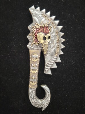USN CPO Hawaiian Island Chiefs Battle Axe Challenge Coin - 4.75''