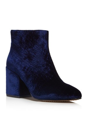 

FRENCH CONNECTION Женские темно-синие бархатные ботильоны с крокодиловым узором Dilyla Almond на блочном каблуке 6,5, Navy, FC-DILYLA