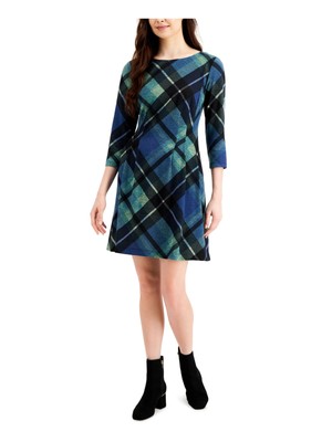

CONNECTED APPAREL Женское синее клетчатое платье с рукавами 3/4 + расклешенное платье, Синий
