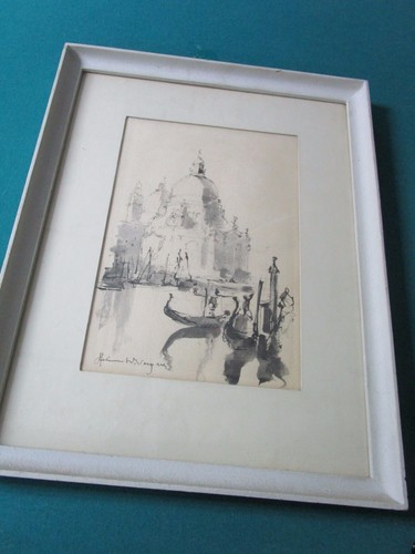 Original Signed Ink Painting "Venice" By Helmut H Wagner.
