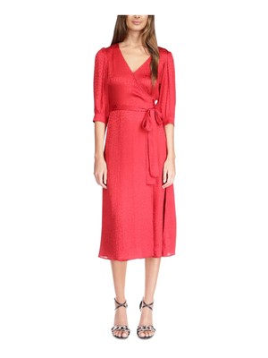 MICHAEL MICHAEL KORS Женское вечернее платье миди с красным галстуком-бабочкой и рукавом 3/4 XL