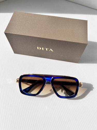 Pre-owned Dita Lxn-evo Dts403-a-03 Blue Swirl Yellow Gold Brown Gradient Lens Sunglasses
