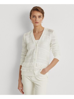 

Женский кардиган с длинным рукавом и белой отделкой RALPH LAUREN для работы на пуговицах, Белый