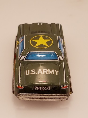 Vintage Japan Tin Litho Friction U.S. Army Car Green Military Soldier War Toy