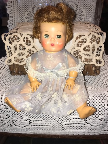 Vintage Tiny Tears Doll 1950s 11” Rubber Body  Hard Plastic Head