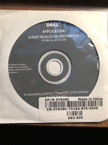 Dell application Disc For Reinstalling CyberLink, PowerDVD DX 8.0 Y938C