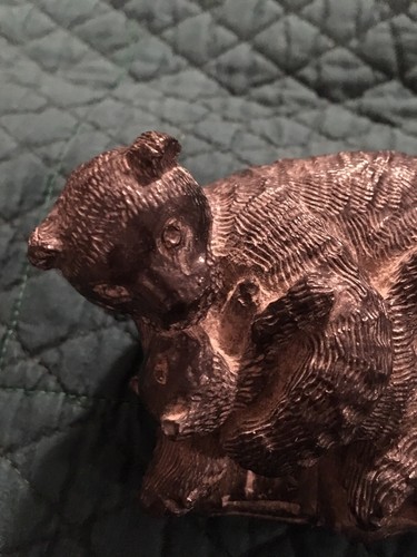 Wolf sculpture original panther or mountain lion with her cub.  Soapstone.  Orig