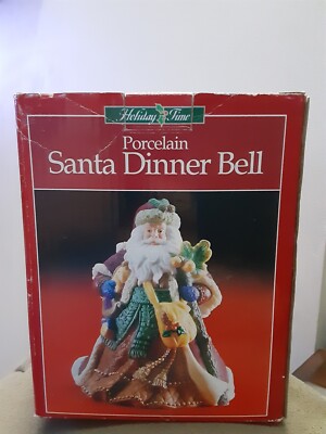 Holiday Time Porcelain Santa w/ Lantern Dinner Bell Christmas Xmas 