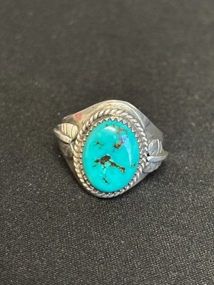 Southwestern Polished Turquoise Ring Sterling Silver Size 11