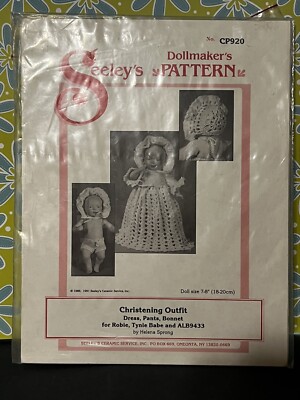 New Seeley's Doll Pattern CP920 Christening Outfit Crochet Robie Tynie Baby