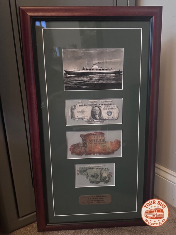 S.S. Andrea Doria Shipwreck Recovered Currency Framed w/ COA Rare