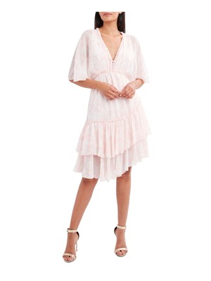 

BCBG MAXAZRIA Женское розовое асимметричное платье с короткими рукавами и пуговицами спереди, Розовый