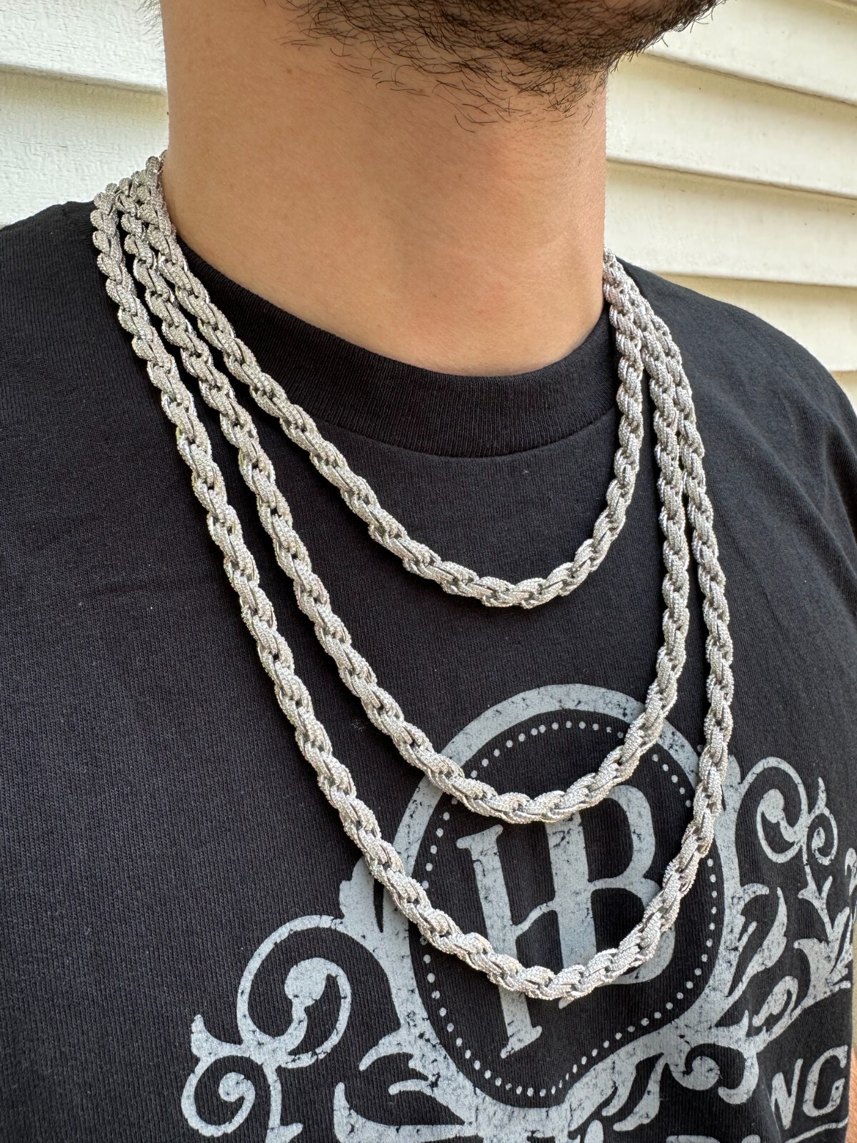 Pre-owned Harlembling Moissanite Iced 7.5mm Rope Chain Necklace Real 925 Silver Men's Hip Hop 16-28" In White/colorless