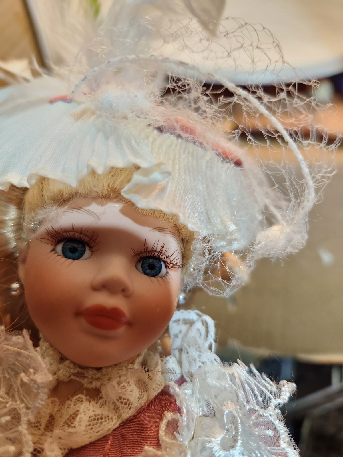 Porcelain Mand Made Doll Glass Eyes Red 13 inches New Unique