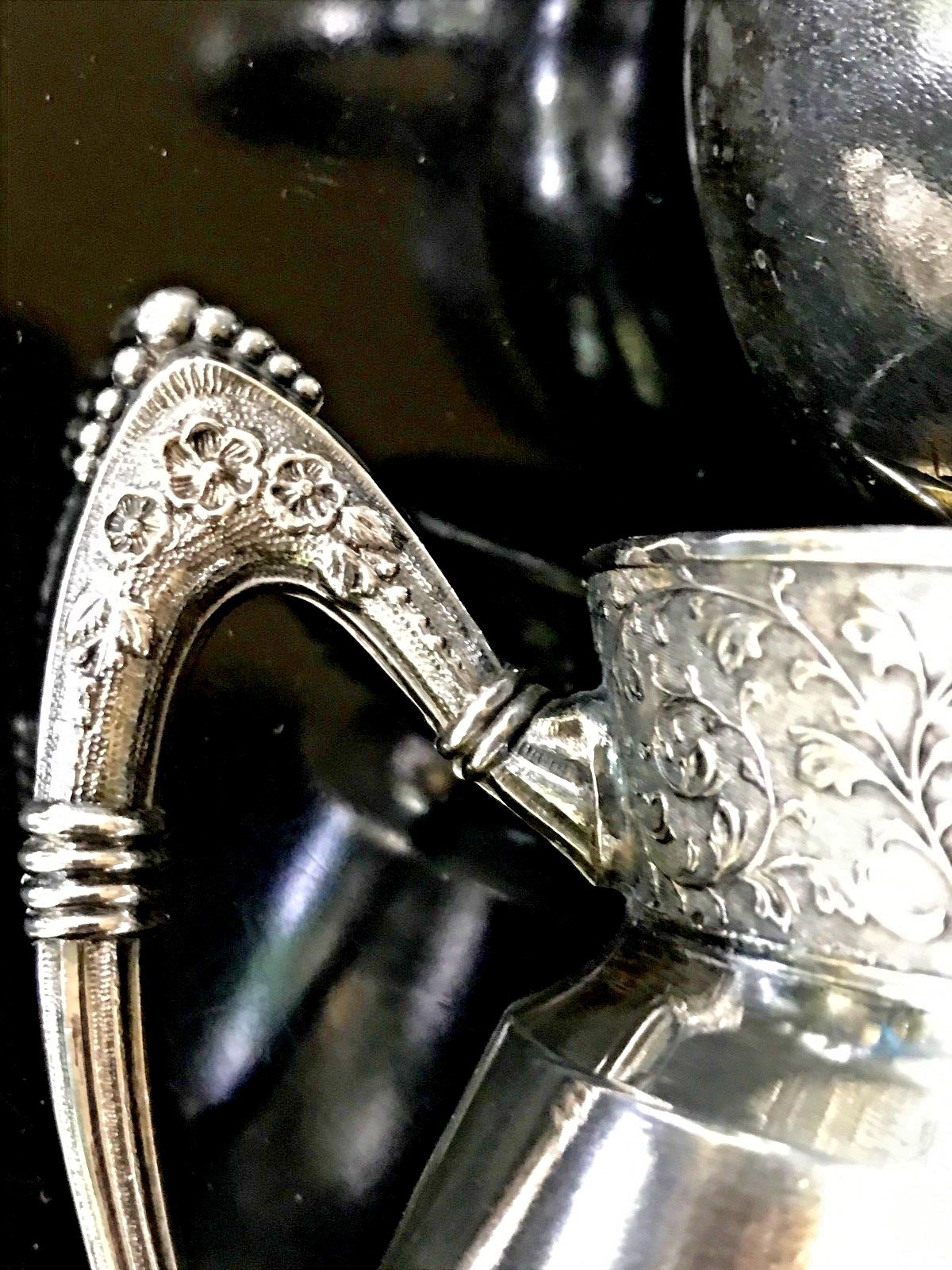 Antique P. B. Warner Triple Plate Ornate Leaf Sugar & Creamer Large Size