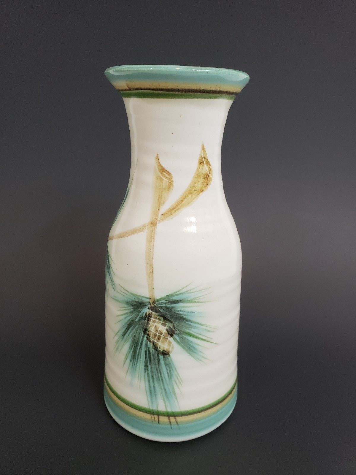 Signed Stoneware Tall Vase Turquoise Ceramic Studio Pottery 9