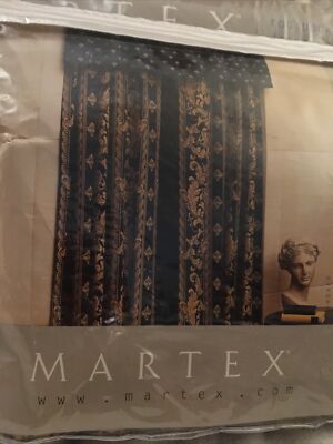 2 Martex WestPoint Stevens Lombard Woven Navy Gold Rod Pocket Drapery Curtains