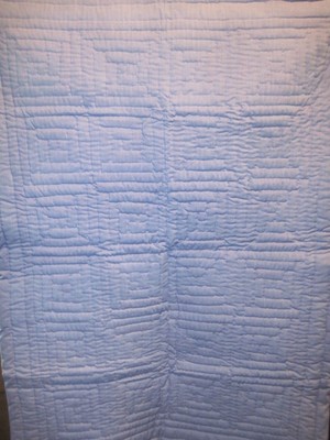 Blue Multi-Colored Handmade Patchwork Log Cabin Baby Quilt 38