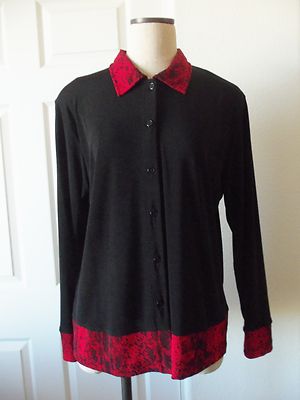 Worthington essentials Black Red Snake Print Long Sleeve Shirt Jacket - L