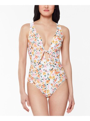 

JESSICA SIMPSON Женский белый купальник с завязками на замочной скважине Summer Dreaming One Piece Swimsuit