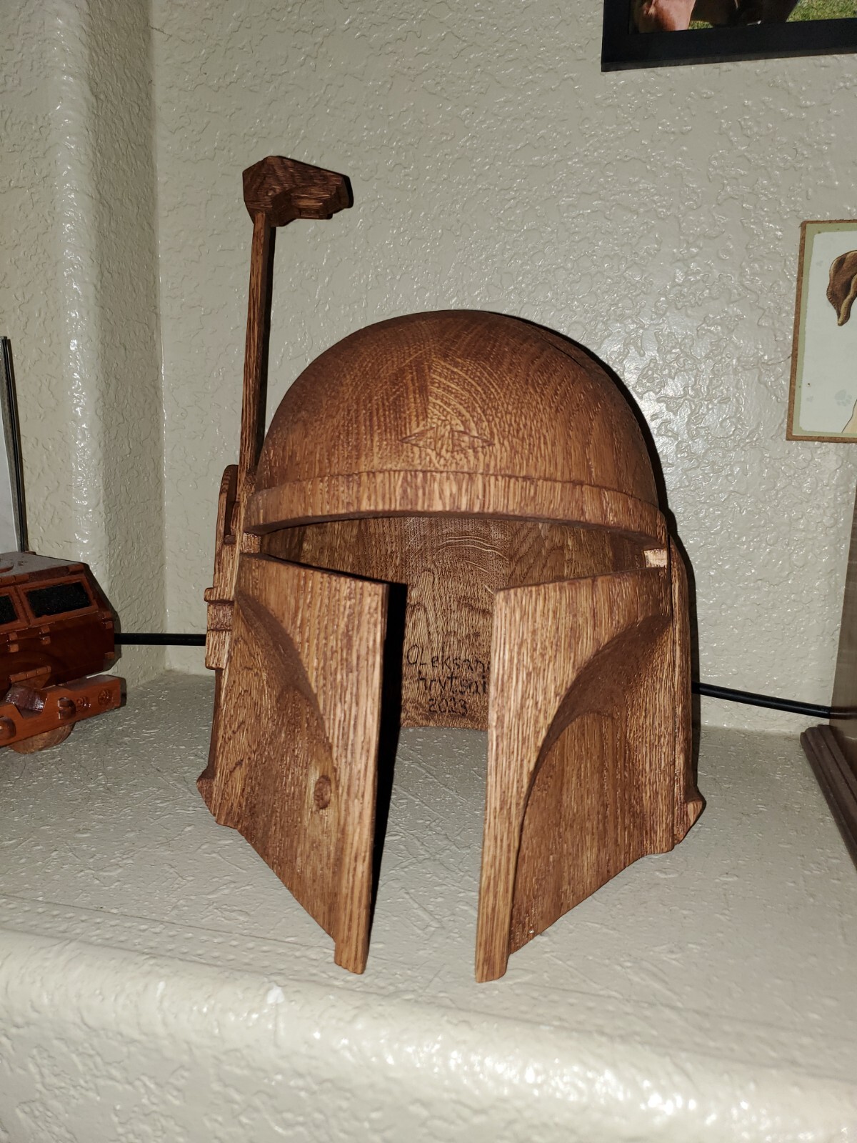 Mandalorian HandCarved Wooden (Full Size)Helmet(1 of a kind) piece of ART