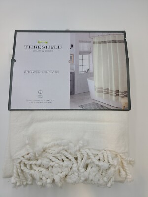 Threshold Striped Fringe Shower Curtain 100% Cotton 72'' x 72'' 