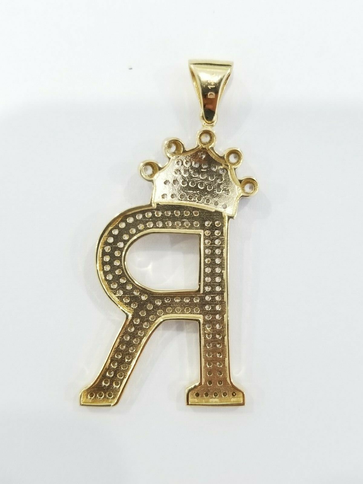 Pre-owned Crown 14k Unisex Yellow Gold  Initial Alphabet Letter R Pendant Charm King Cz