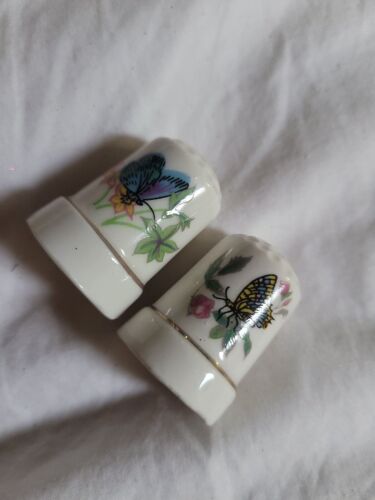 Vintage White Ceramic Thimbles Butterfly & Flowers 1.2 x 0.7