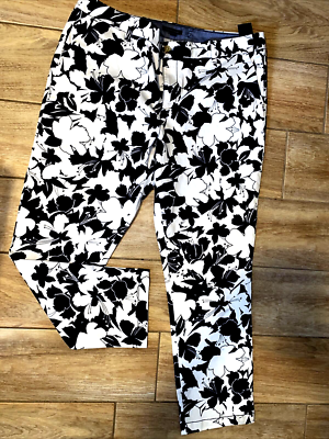 Tommy Hilfiger Floral Print Pants White Black Sz 16 cnl
