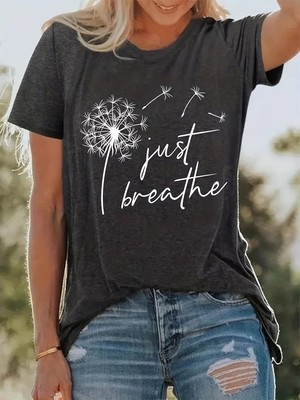 Women Dandelion Print Casual T-Shirt Ladies Crew Neck Short Sleeve Blouse Tops