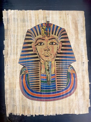 EGYPTIAN PAINTING ON PAPYRUS OF ANCIENT PHARAOH KING TUT *WITH CERTIFICATE*
