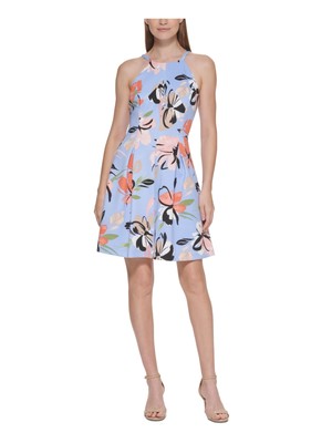 

VINCE CAMUTO Женское короткое платье с лямкой на шее и синей подкладкой без рукавов для вечеринки + расклешенное платье, Синий