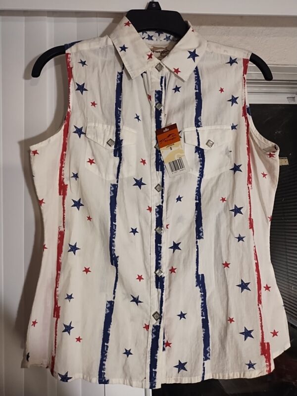 Women's Size Small Wrangler Red White Blue Blouse NWT