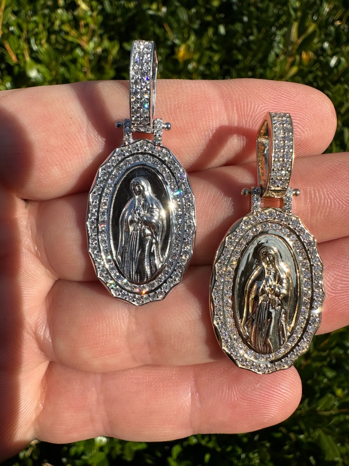 Pre-owned Harlembling 1.55ct Real Diamond Virgin Mary Pendant 925 Silver Necklace Medallion Pendant In White