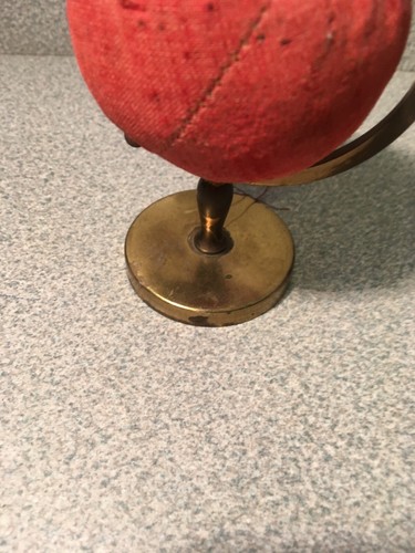 Vintage Red World Globe Rotating Pin Cushion